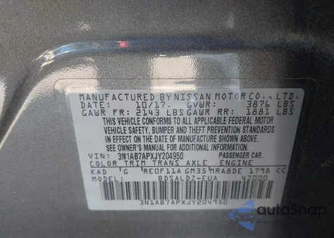 2018 Nissan Sentra Sv из США, поврежденный, VIN 3N1AB7APXJY204950